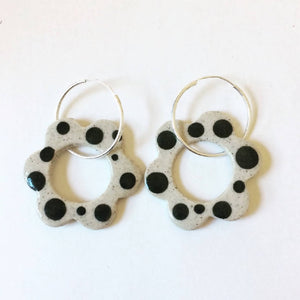 Ceramic Bohemian Flower Earrings With Sterling Silver Hoops