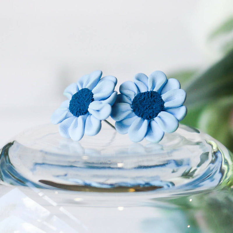 Handmade Blue Daisy Studs