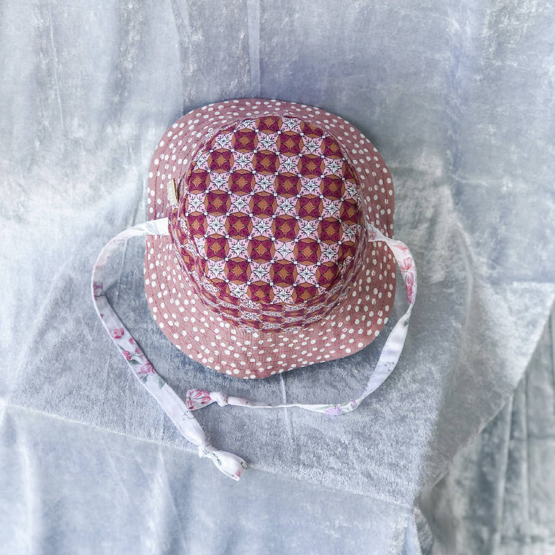 Vintage Floral Baby Bucket Hat (Pink Stitch)