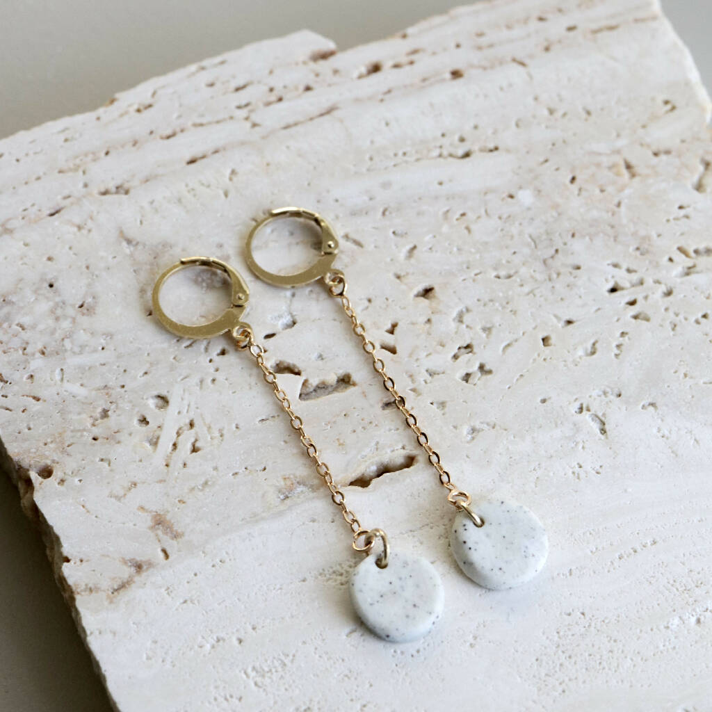 Stoneware Huggie Gold Link Earrings