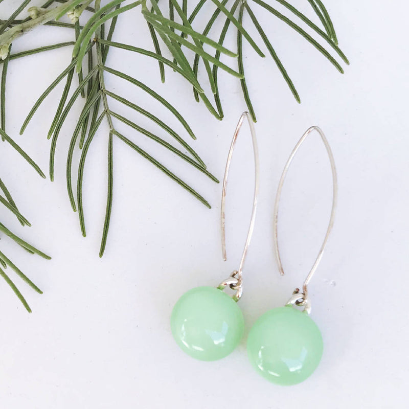 Mint Green Fused Glass Drop Earrings