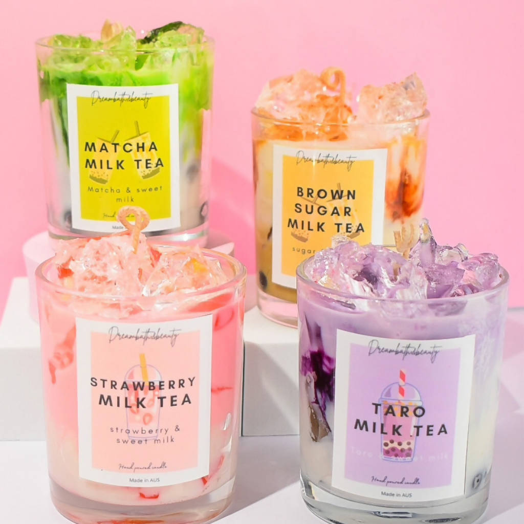 Milk tea boba candle: Matcha, Brown sugar, Strawberry and Taro