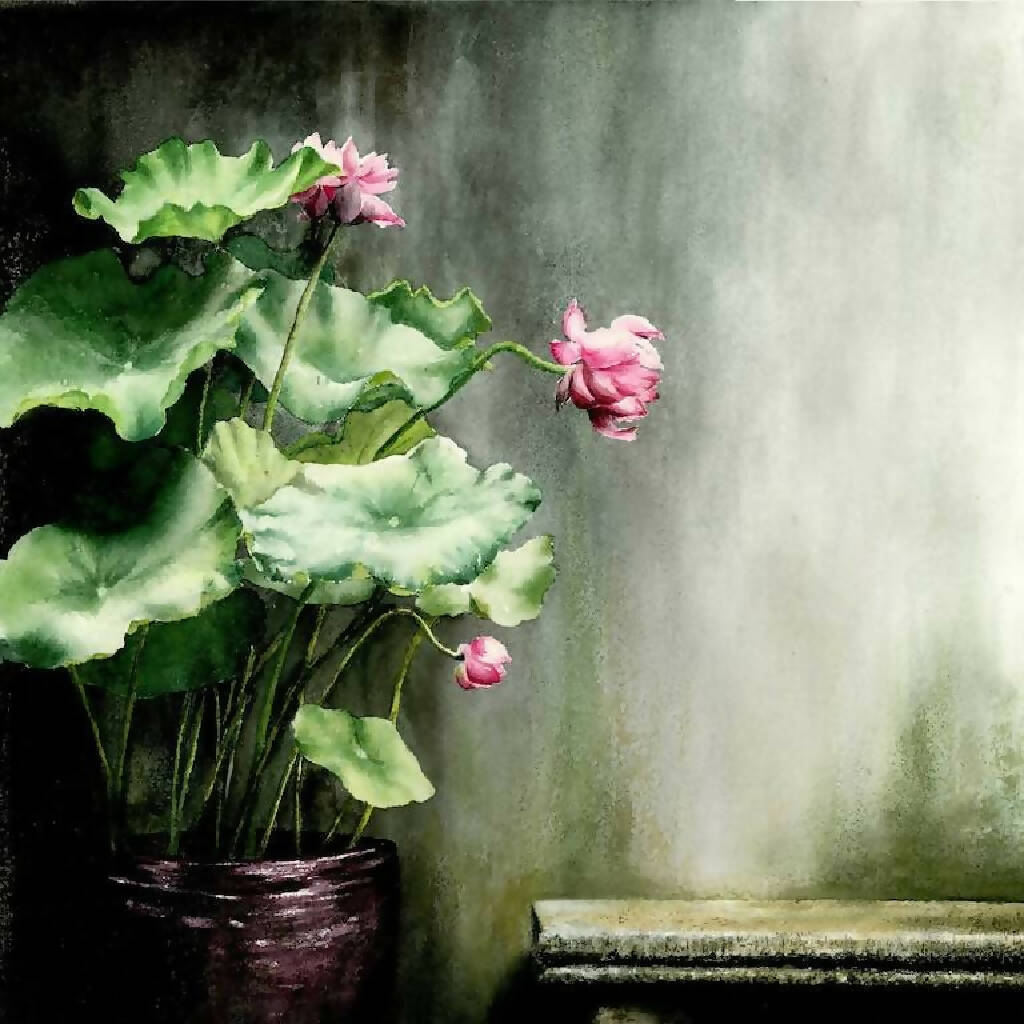 Serendipity, lotus, oriental, courtyard, prints, Watercolor print, Watercolor flowers, Botanical print, Watercolour painting, floral art