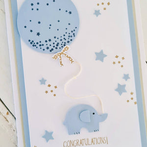Baby Elephant Balloon And Stars-Pink