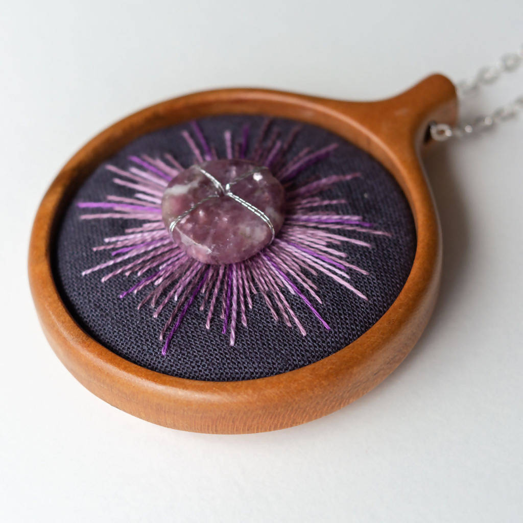 Lepidolite Burst Embroidered Necklace