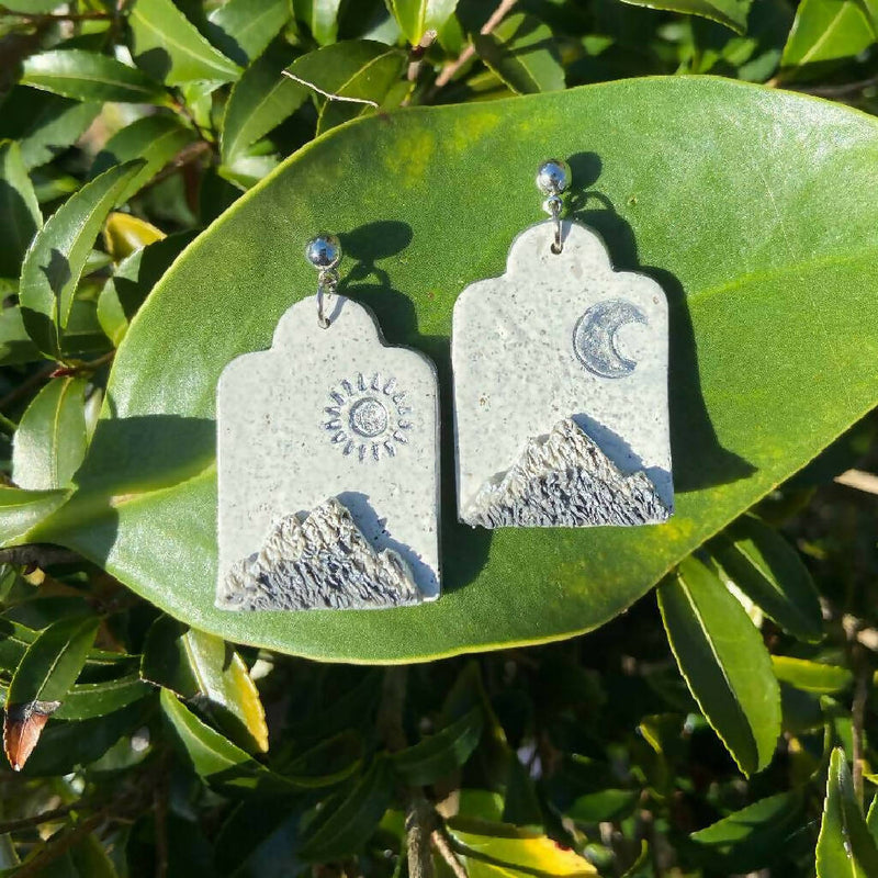Silver Mountain Sun and Moon Polymer Clay Earrings (A Court of Mist and Fury)