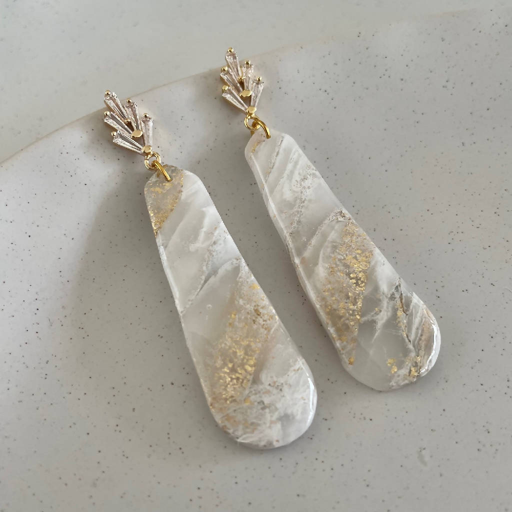 White Marble & Gold Fleck Earrings