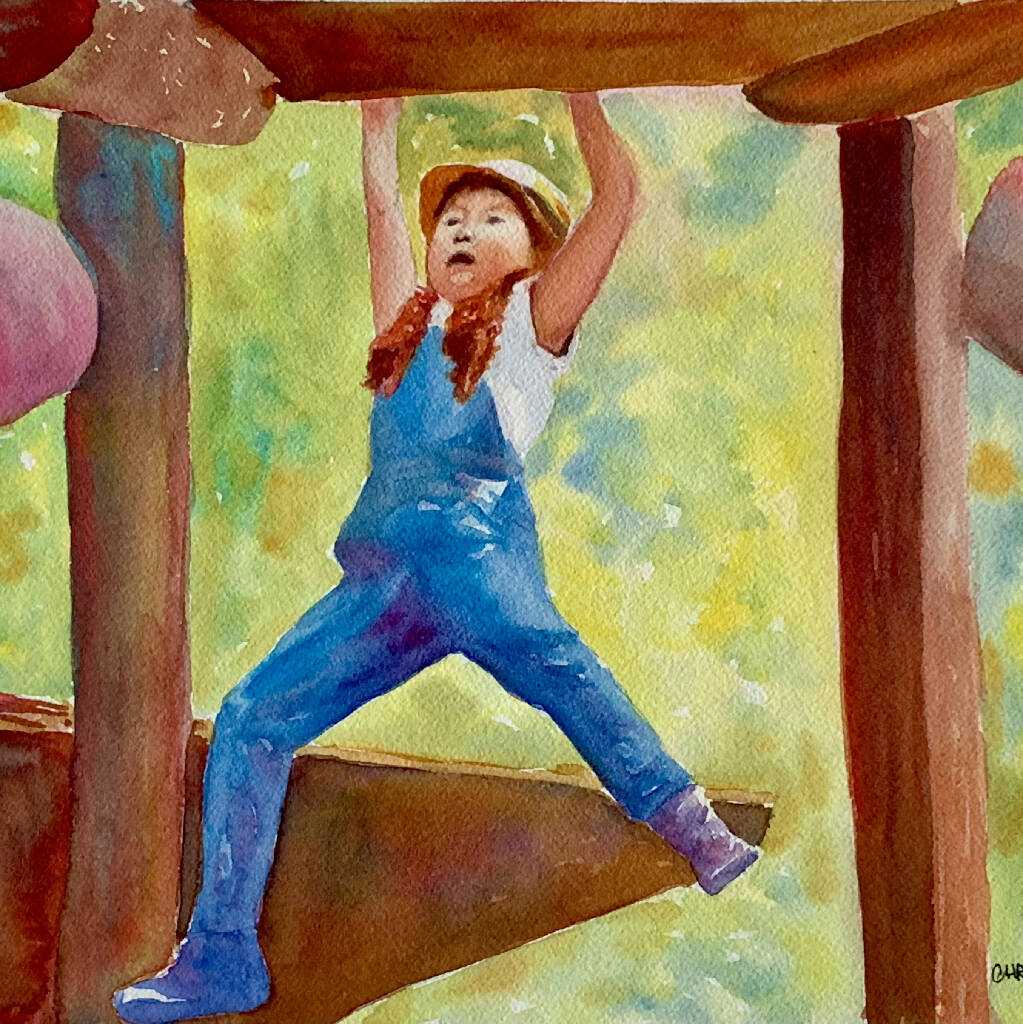 Struggling On The Monkey Bars - Original Watercolour Painting