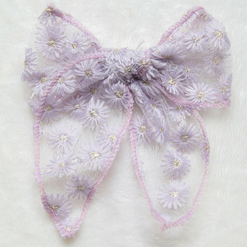 Oversize Embroidery Floral Toddler Bow Hair Clip