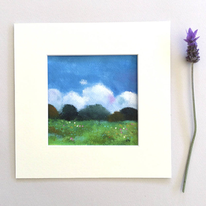 Small Original Acrylic painting on paper with mat, Cloud Study 2