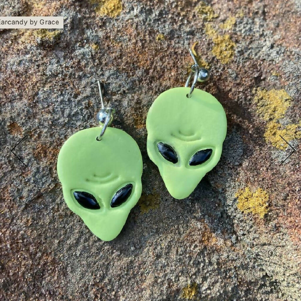 Cosmic Alien Polymer Clay Earrings (Green)