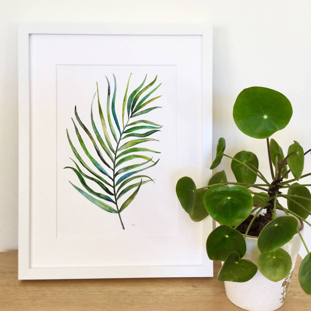 Green Leaf Watercolour Print Of A Kentia Palm