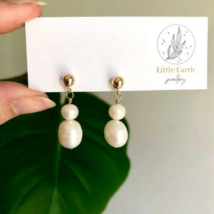 Greta - Double Natural Pearl Drop Stud Earrings