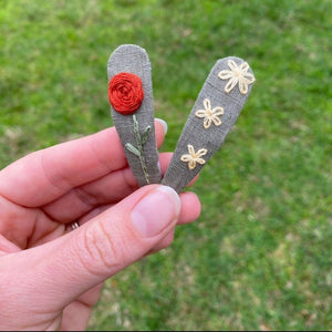 Hand Embroidered Linen Hair Clip