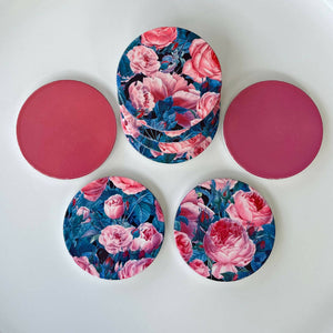 Cabbage Rose Ceramic Coasters