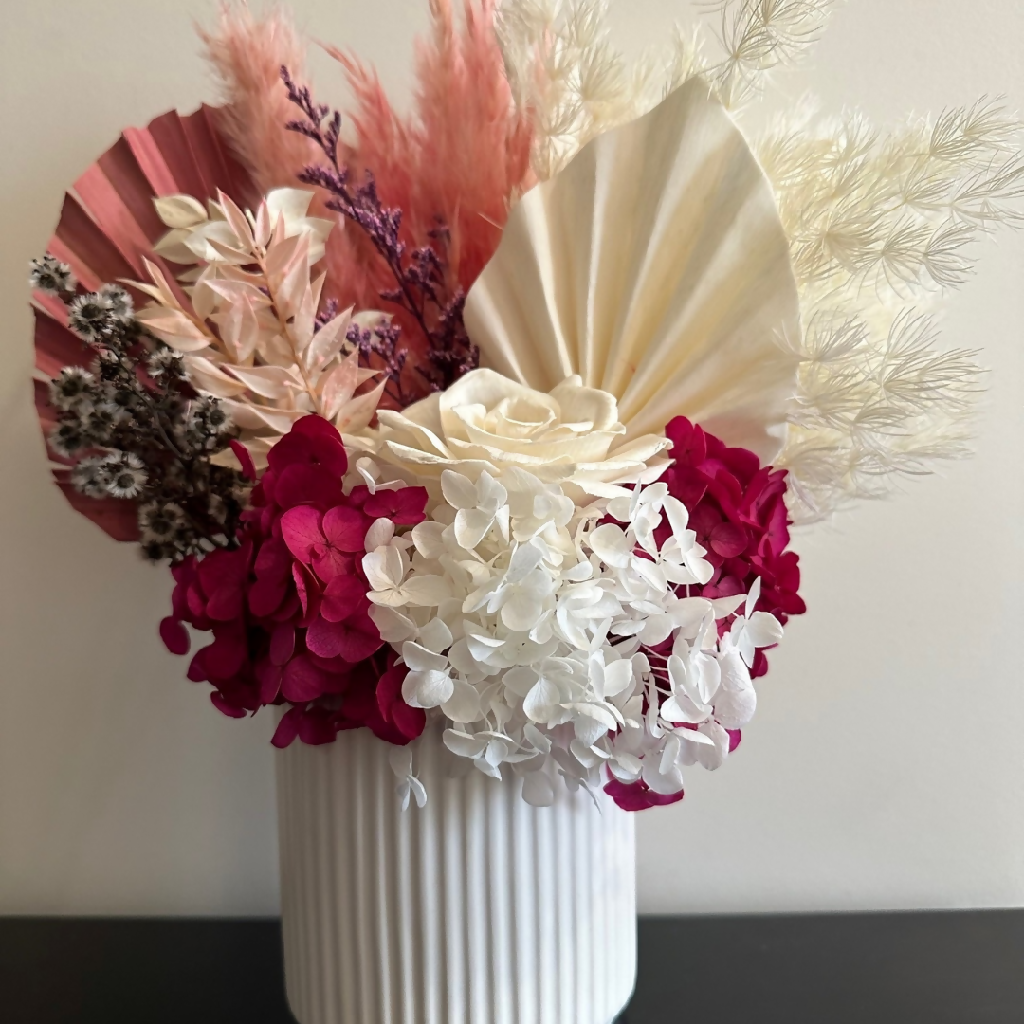 Size Small Dried Floral Arrangement in Hot Pink