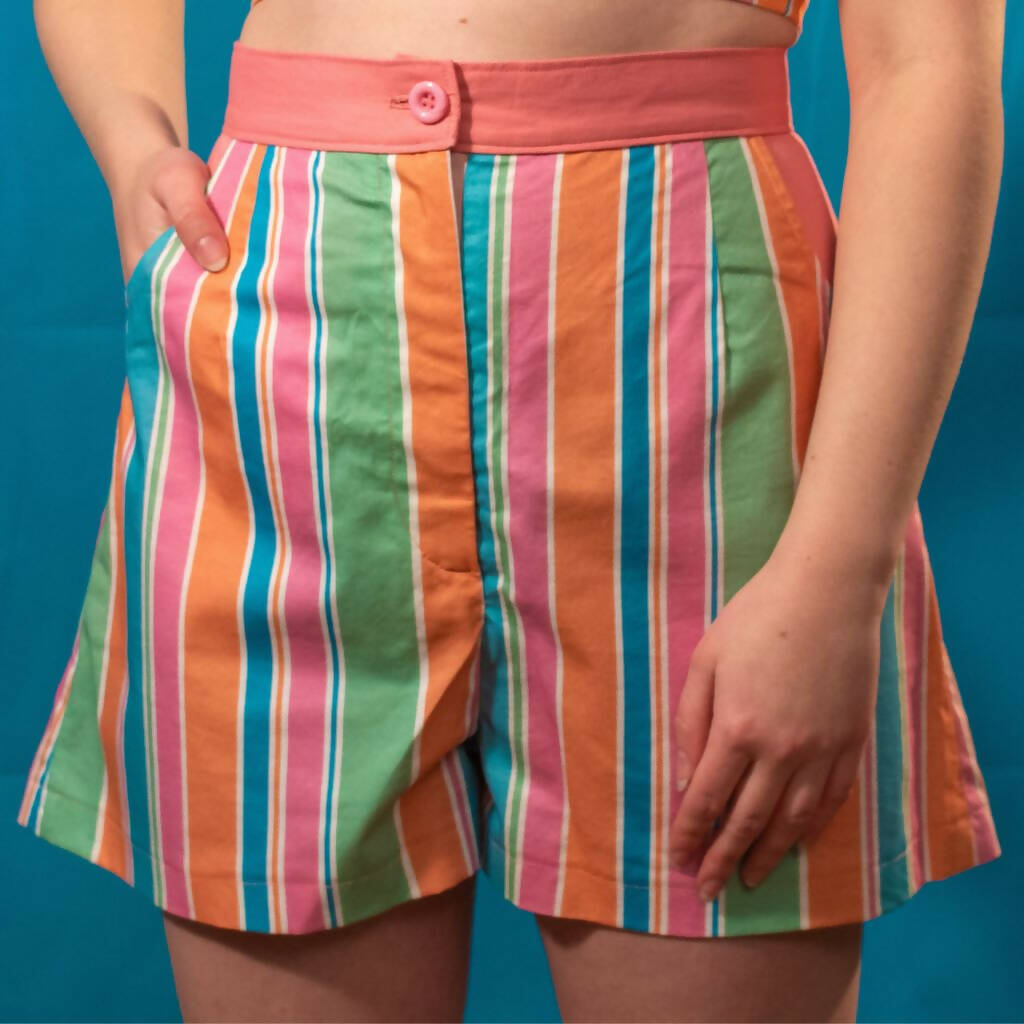 Summer Candy Stripe High Waisted Aline Shorts