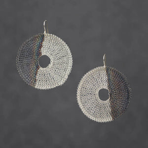 Side Oxidised Silver Plated Round Large Earrings - Princess Side Earrings