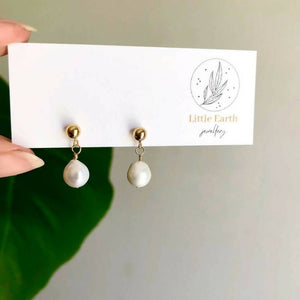 Jamie Stud Drop Earrings - Near-round Baroque Pearl Dangle Earrings