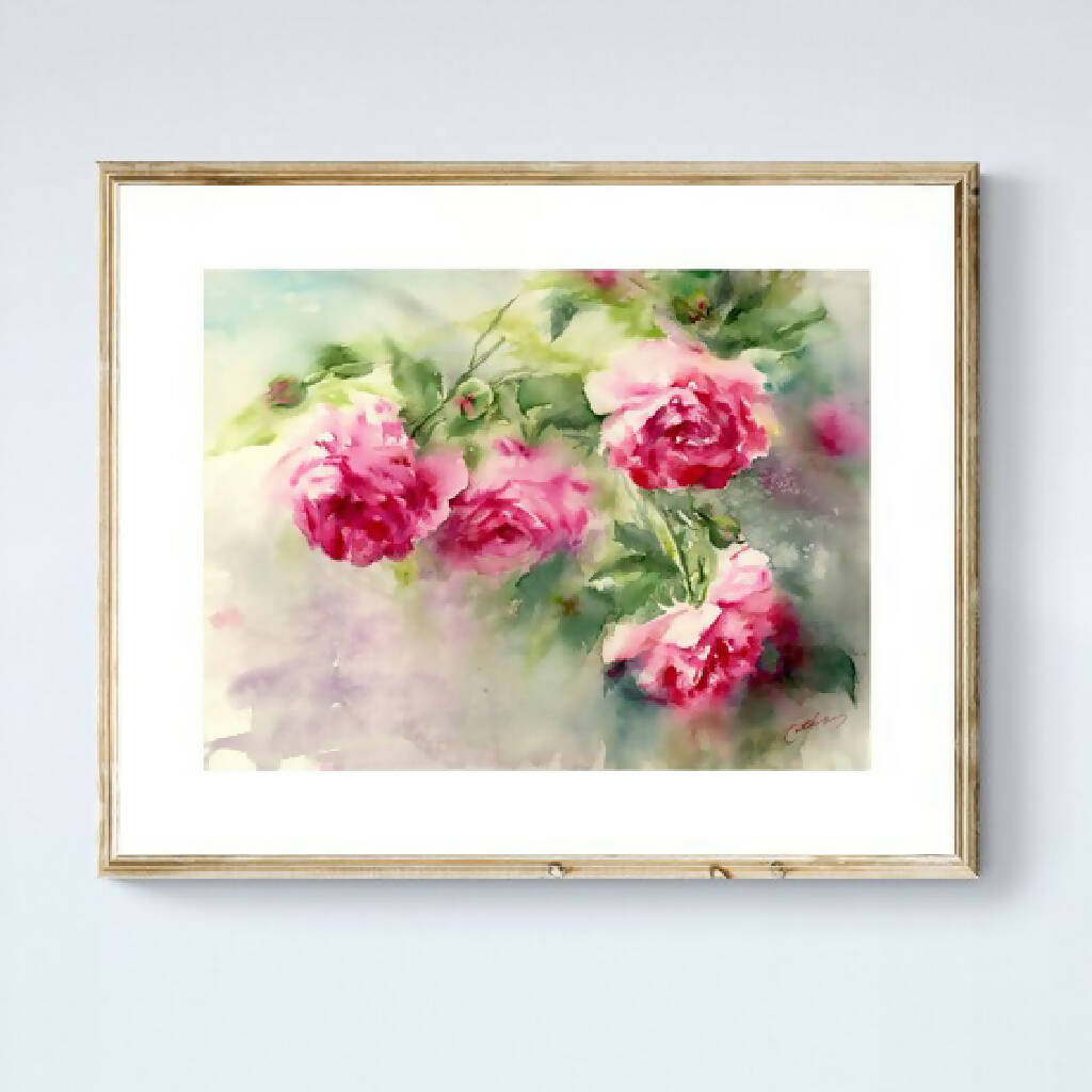 Red roses, Prints, Watercolor print, Watercolor flowers, Botanical print, Watercolour painting, floral art