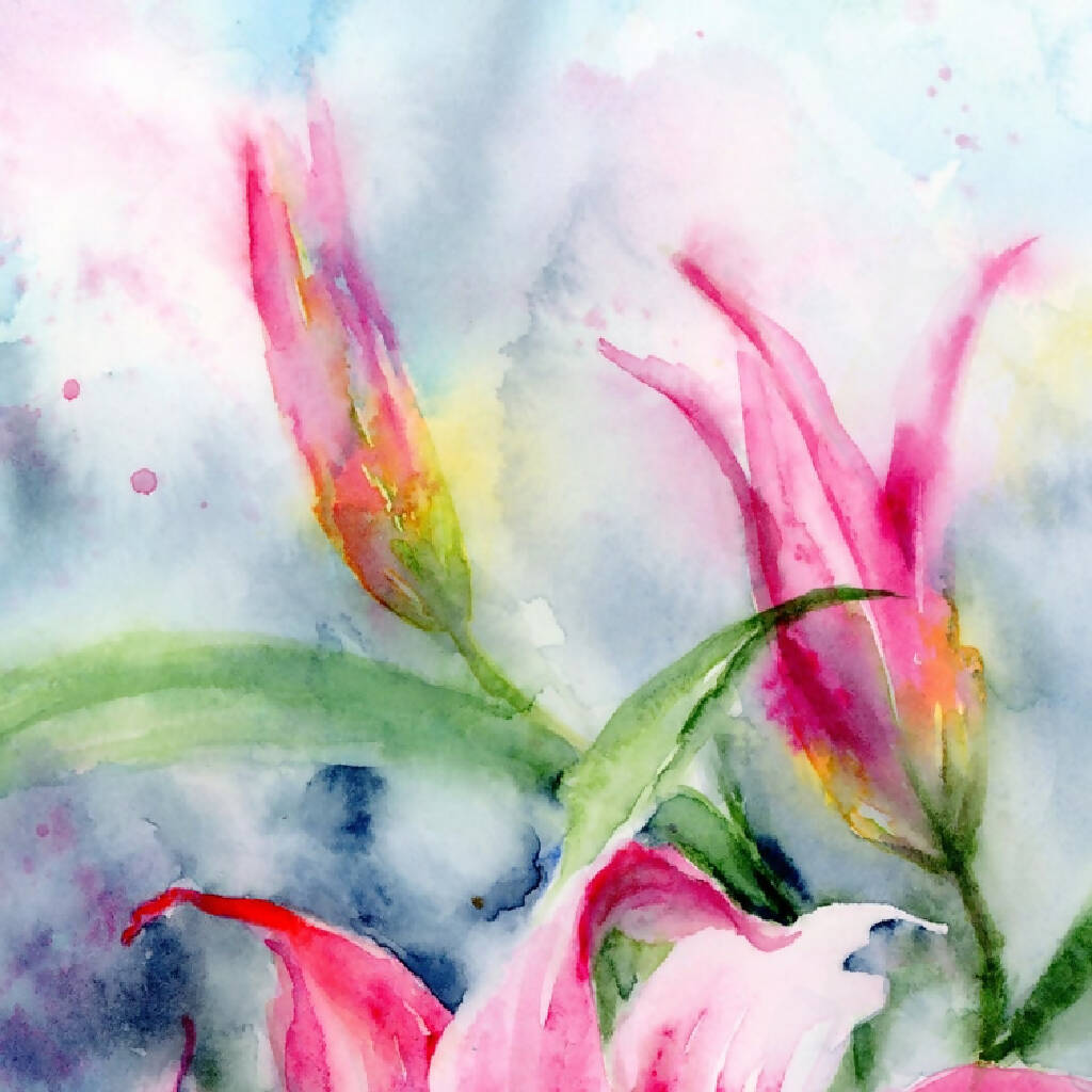 Pink Lilies, prints, Watercolor print, Watercolor flowers, Botanical print, Watercolour painting, floral art