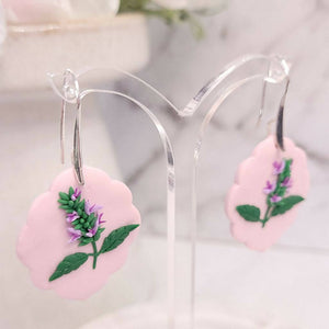 Scented patchouli scalloped earrings. Botanical jewellery. Handmade polymer clay floral pieces.