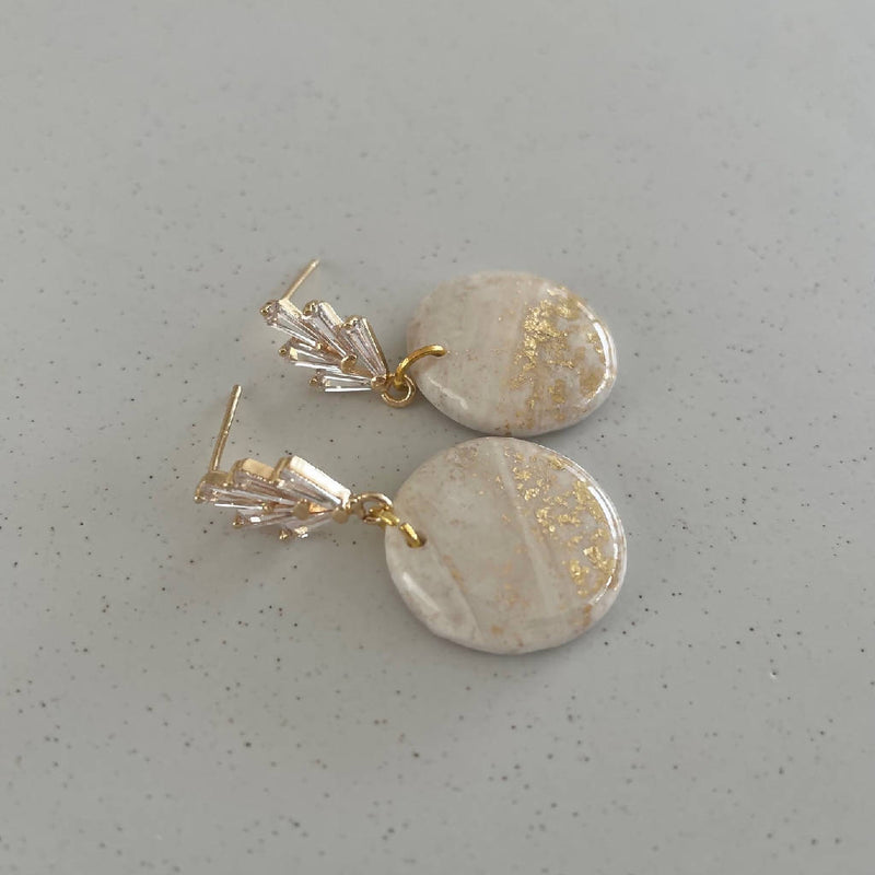 White Marble & Gold Fleck Circle Earrings