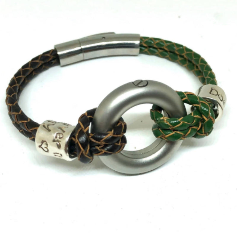 Personalised Braided Leather Circular Memorial Bracelet