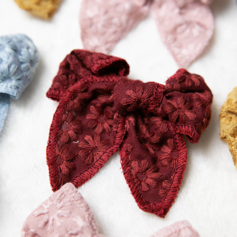 Embroidery floral Baby toddler bow clips