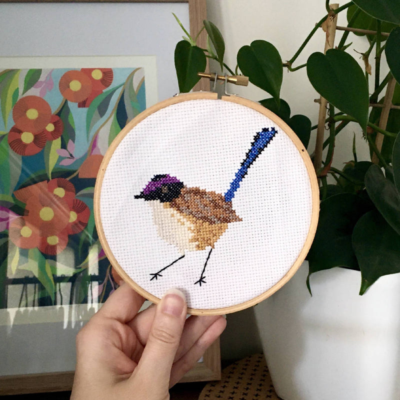 Purple Crowned Fairy-wren Cross Stitch Kit