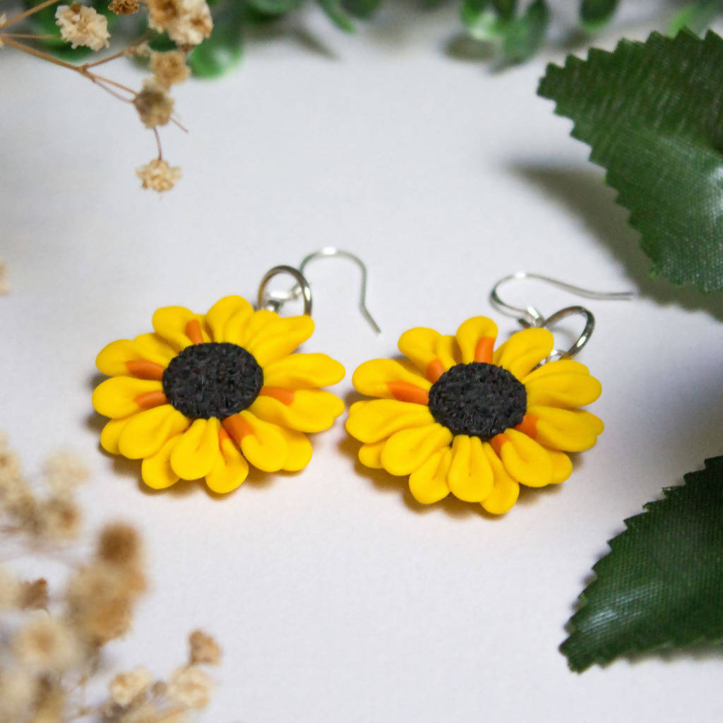 Sunflower Dangles Polymer Clay Earrings