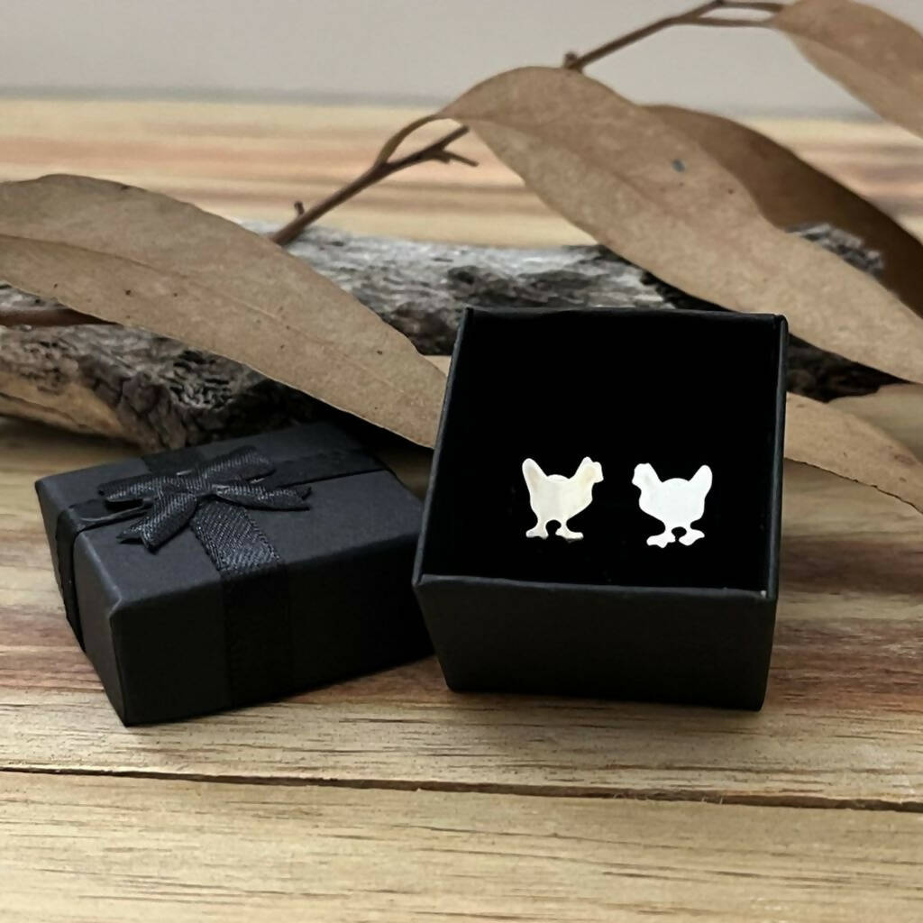 Sterling silver Chicken stud earrings, minimalist earrings, unique handmade sustainable and ethical jewellery, perfect gift idea