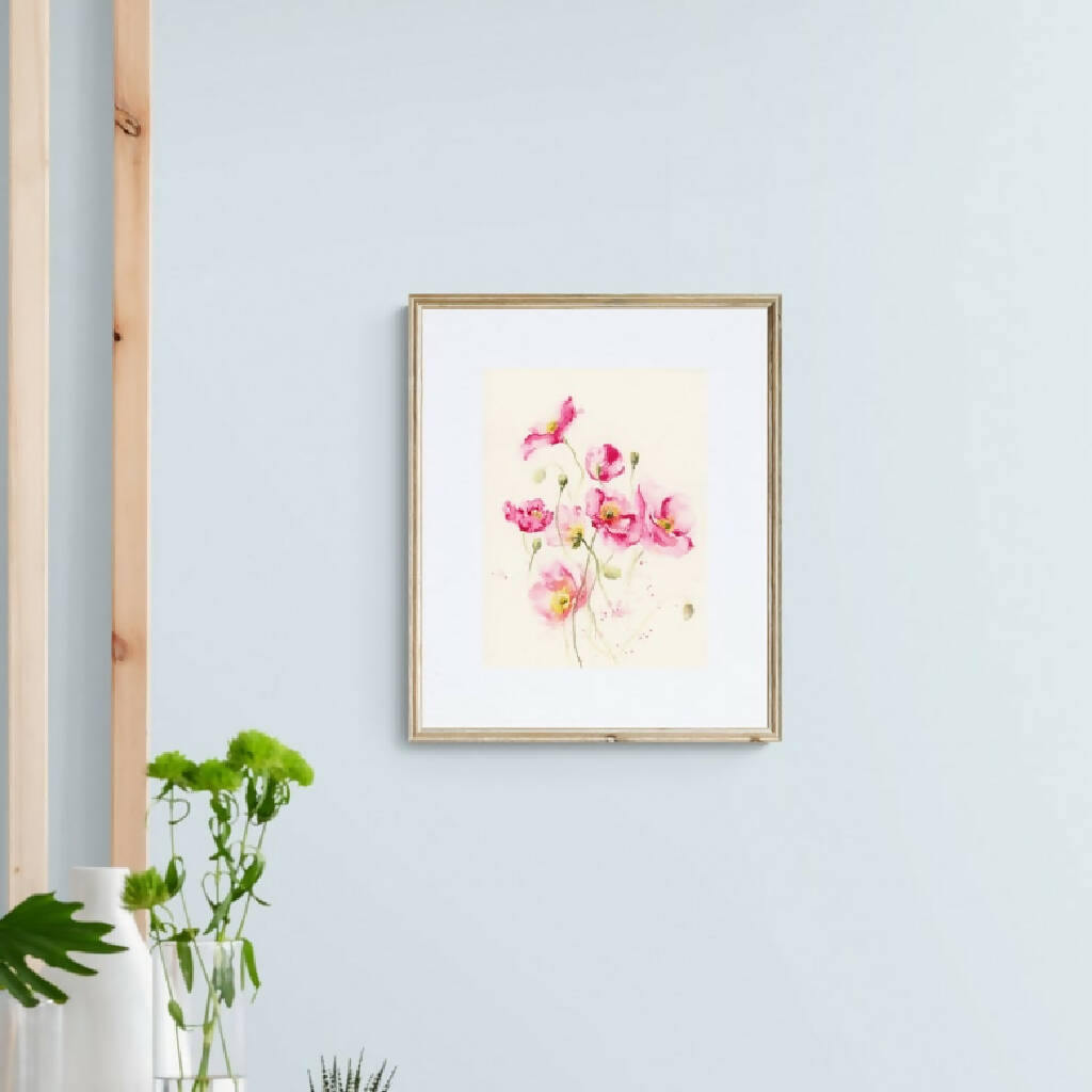 Pink poppies, Prints, Watercolor print, Watercolor flowers, Botanical print, Watercolour painting, floral art