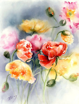 Dreamy Poppies, prints, Watercolor print, Watercolor flowers, Botanical print, Watercolour painting, floral art