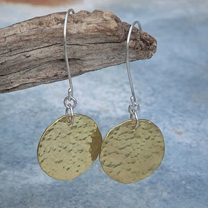 Raw Brass Hammered Disc Dangle Earrings