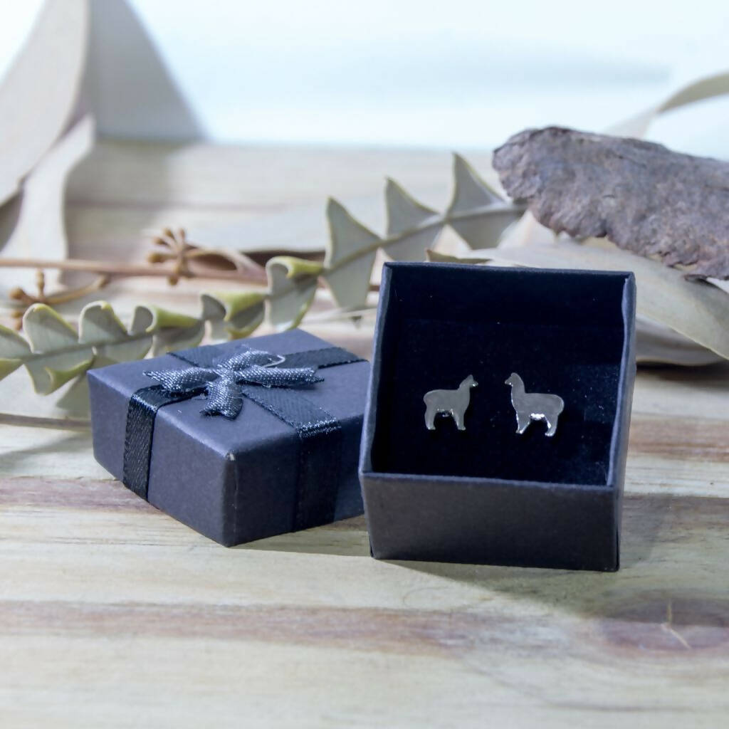 Sterling silver Alpaca stud earrings, llama minimalist earrings, unique handmade sustainable and ethical jewellery, perfect gift idea