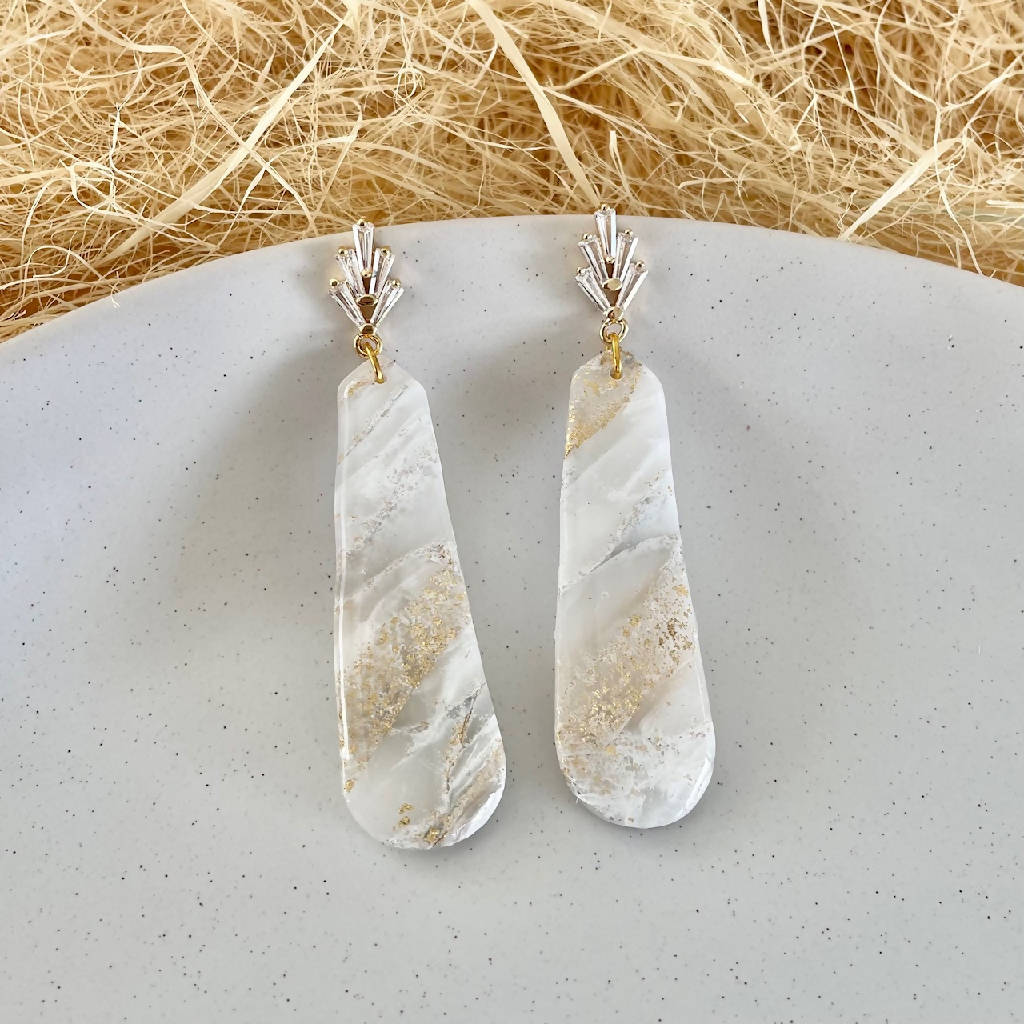 White Marble & Gold Fleck Earrings