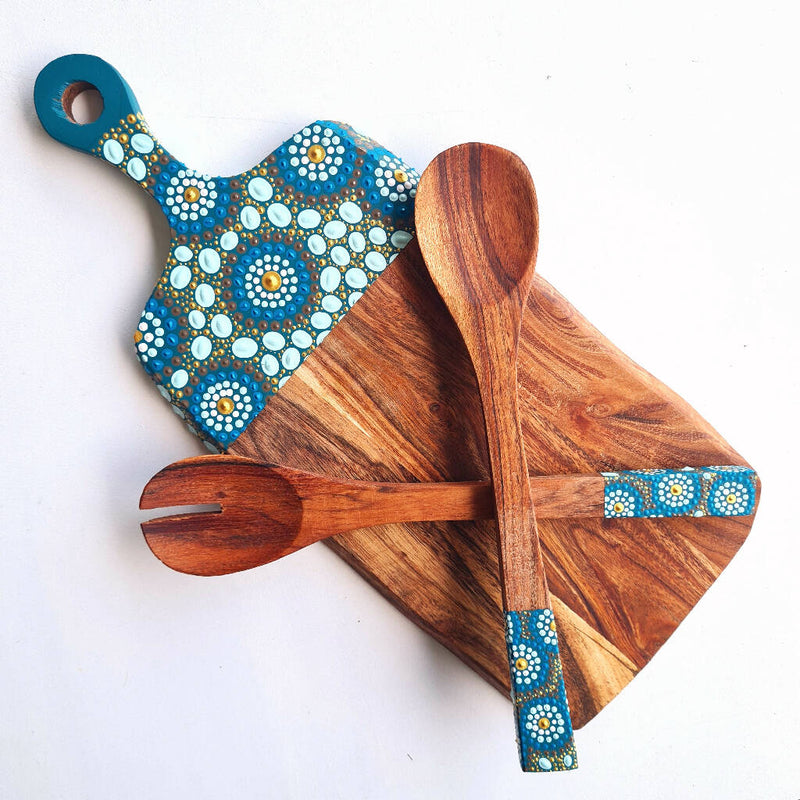 Original Hand-Painted Paddle Serving Board and Utensil Set
