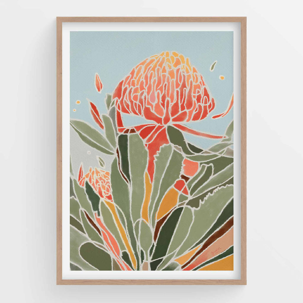 Waratah Flower, Australian Bush, Abstract Modern Prints Framed
