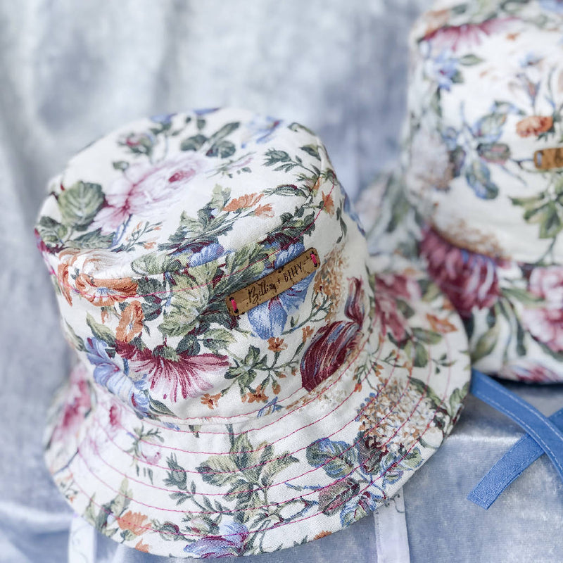 Vintage Floral Baby Bucket Hat (Pink Stitch)