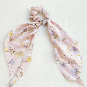 Holiday Vibe Floral Soft Satin Scarf Scrunchies, spring summer elegant Hair Scrunchies Scarf, Hair Scarf with knot, silky Elastic Hair Tie