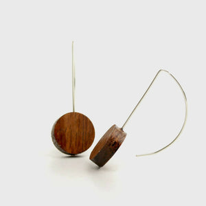Handmade Blackwood circle and silver dangle earrings- Tasmanian native wood drops with sterling ear hooks