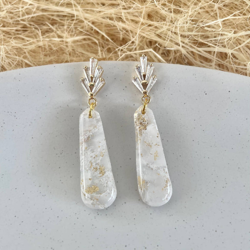 Small White Marble & Gold Fleck Earrings