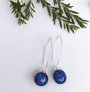 Blue Sparkle Fused Glass Drop Earrings
