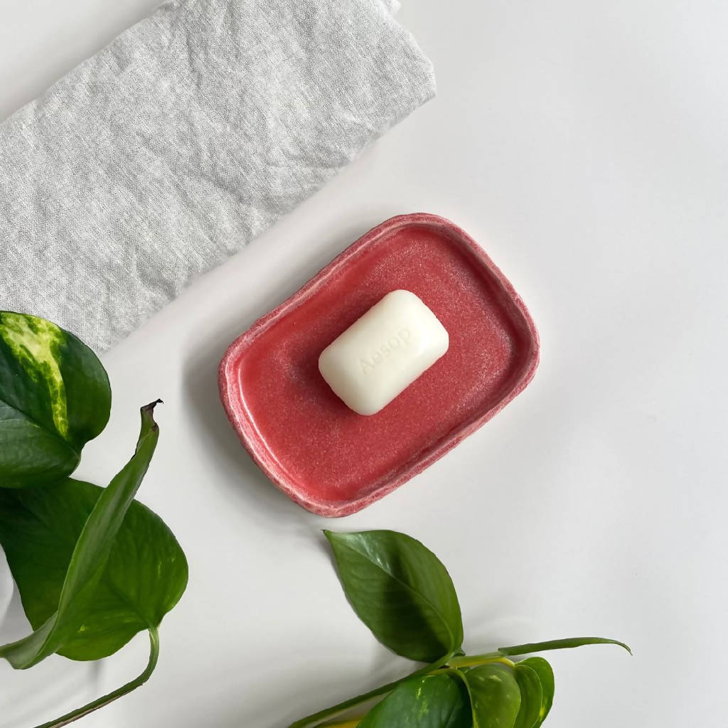 Handmade Ceramic Soap Dish In Red
