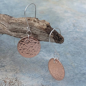 Raw Copper Hammered Disc Dangle Earrings