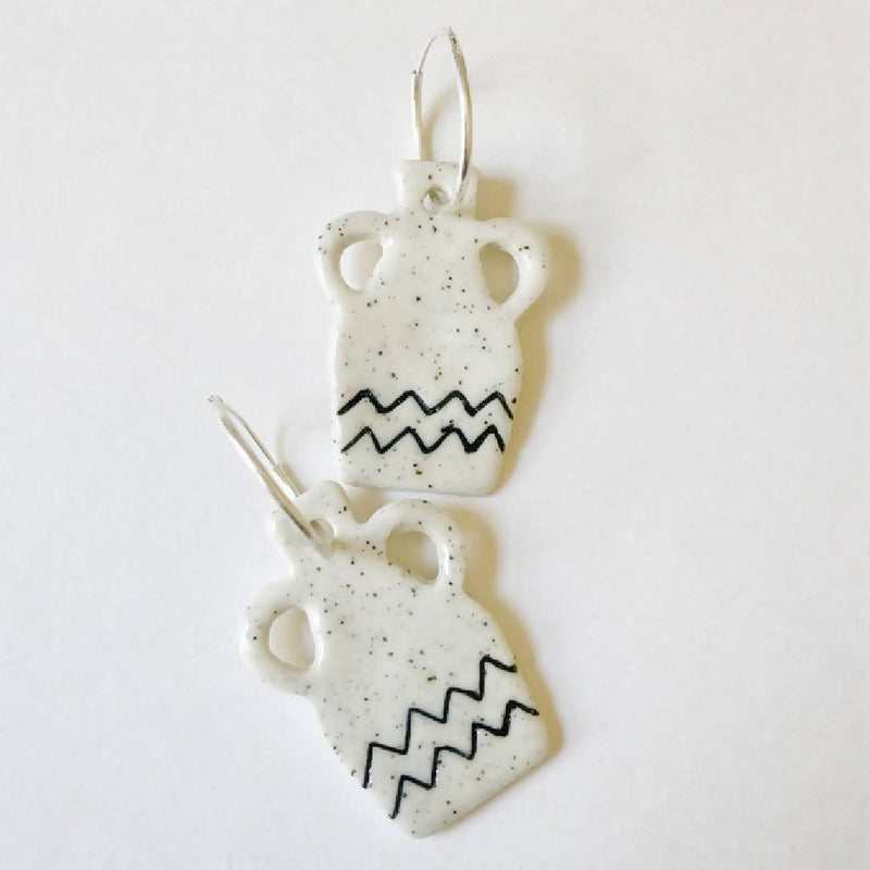 Amphora Urn Ceramic Earrings With Sterling Silver Hoops