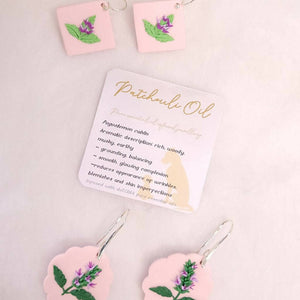 Scented patchouli scalloped earrings. Botanical jewellery. Handmade polymer clay floral pieces.