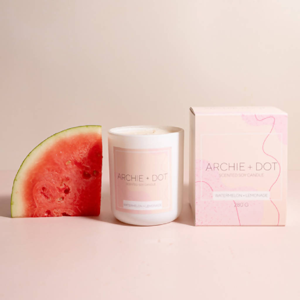 Hand Poured Scented Soy Candle - Watermelon + Lemonade