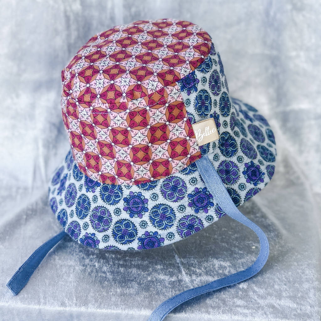 Vintage Floral Baby Bucket Hat (Blue Stitch)